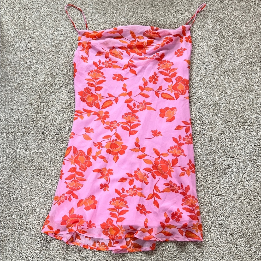 Altar'd State Pink Mini Dress with Orange Floral Print Slip